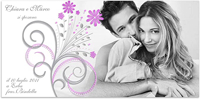 Partecipazioni di Matrimonio Personalizzate IN PLEXIGLASS CON STAMPA AD ALTA QUALITÁ - la tua foto e fiori - completamente PERSONALIZZABILE