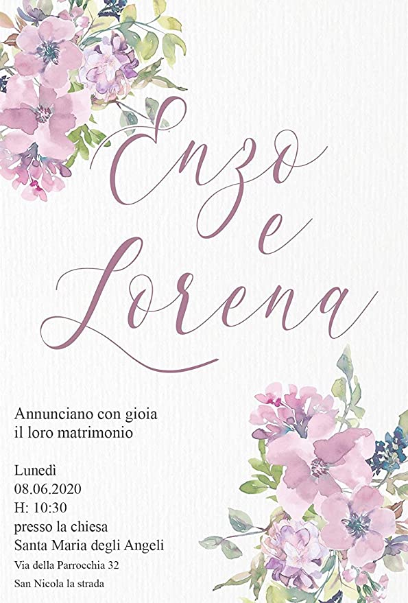 Partecipazioni di Matrimonio Personalizzate IN PLEXIGLASS CON STAMPA AD ALTA QUALITÁ - fiori acquerello lilla malva - completamente PERSONALIZZABILE