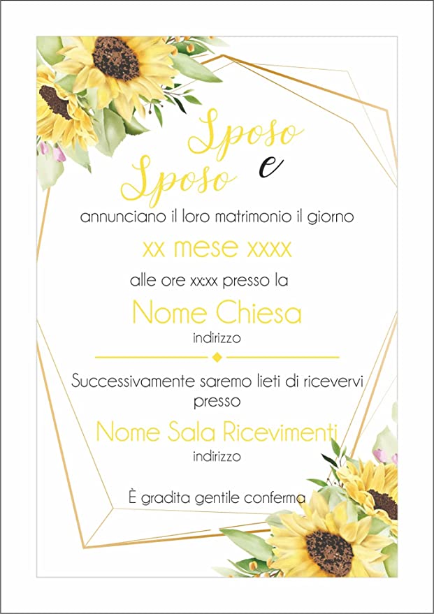 Partecipazioni di Matrimonio Personalizzate IN PLEXIGLASS CON STAMPA AD ALTA QUALITÁ - GIRASOLI - completamente PERSONALIZZABILE