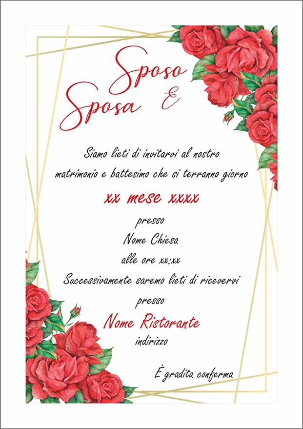 Partecipazioni di Matrimonio Personalizzate IN PLEXIGLASS CON STAMPA AD ALTA QUALITÁ - ROSE ROSSE - completamente PERSONALIZZABILE