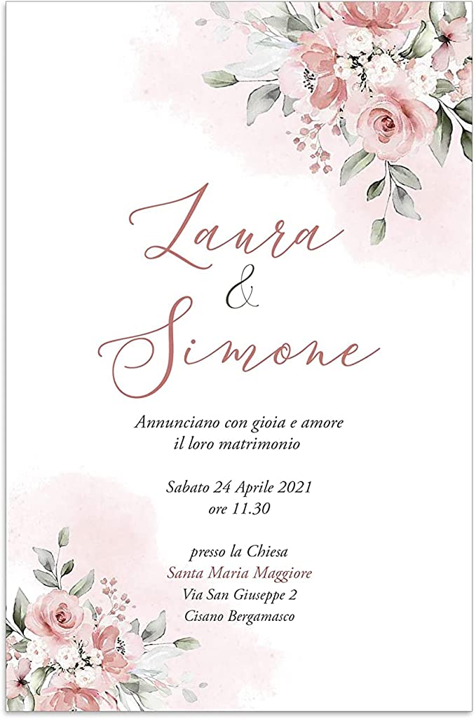Partecipazioni di Matrimonio Personalizzate IN PLEXIGLASS CON STAMPA AD ALTA QUALITÁ - fiori acquerello rose - completamente PERSONALIZZABILE