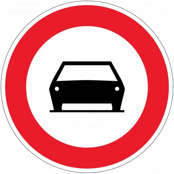 CARTELLO IN LAMIERA SCATOLATA DISCO diametro 60 cm - Divieto di transito agli autoveicoli - SEGNALE CATARIFRAGENTE