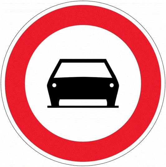 CARTELLO IN LAMIERA SCATOLATA DISCO diametro 60 cm - Divieto di transito agli autoveicoli - SEGNALE CATARIFRAGENTE