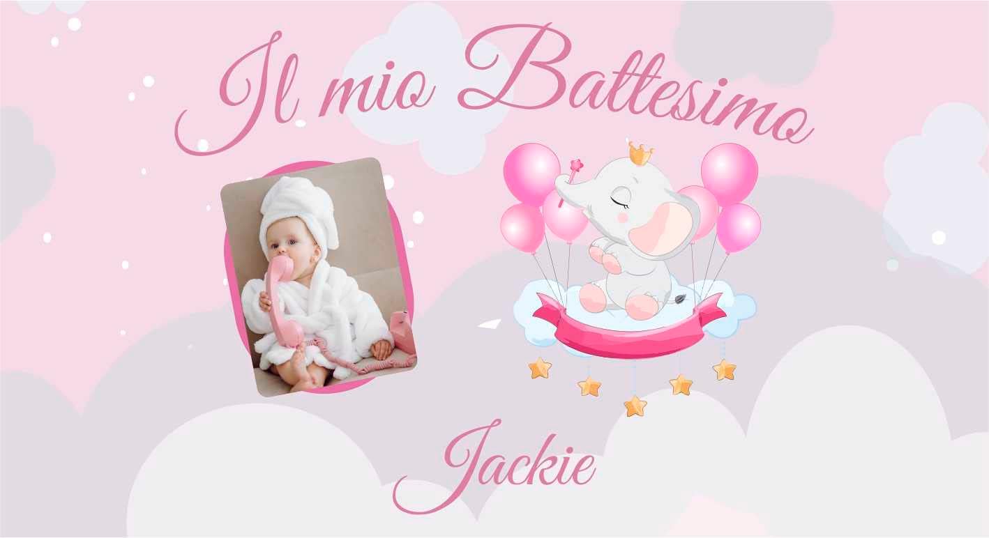 BANNER STRISCIONE BATTESIMO - Elefantina - CON IL TUO NOME bimbo