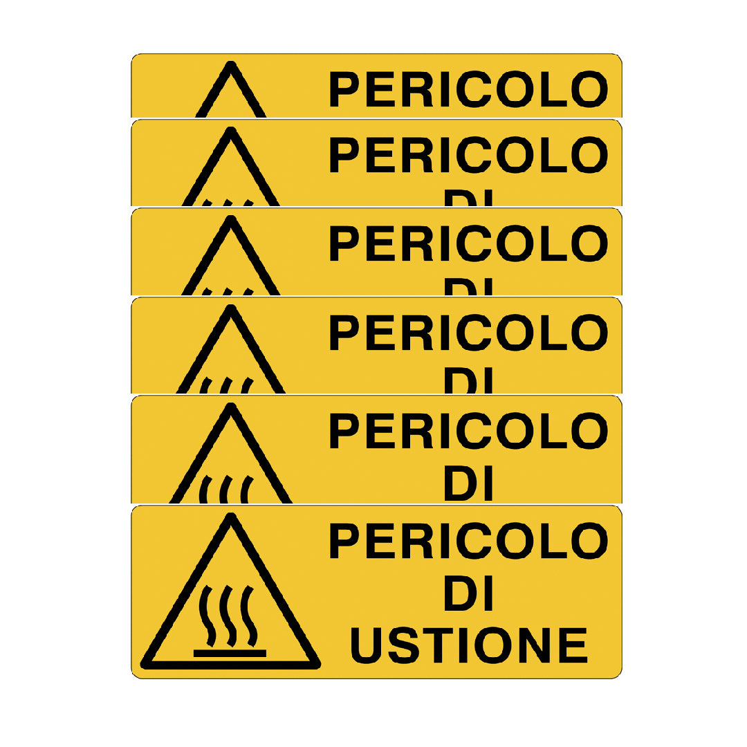KIT DI 6 ADESIVI UNI -Pericolo di ustione- Pittogramma ISO 7010 Con Stampa Diretta U.V. (IDEALE ANCHE PER ESTERNO)
