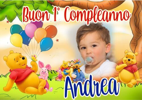 BANNER STRISCIONE compleanno - Winnie The Pooh - CON NOME foto ed età bimbo/a