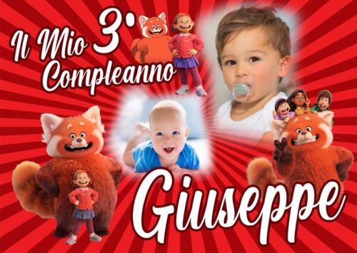 BANNER STRISCIONE compleanno - Turning Red - CON NOME foto ed età bimbo/a