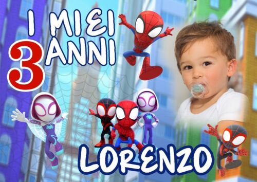 STRISCIONE compleanno - Spidey and his Amazing Friends - NOME foto ed età bimb