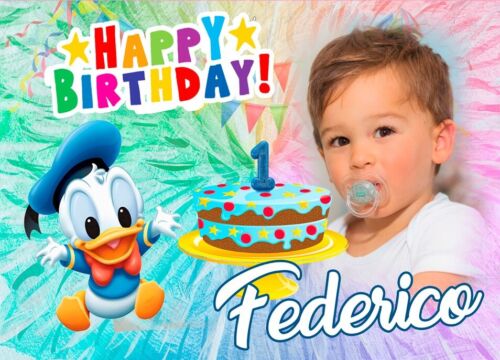 BANNER STRISCIONE compleanno - Paperino Baby - CON NOME foto ed età bimbo/a