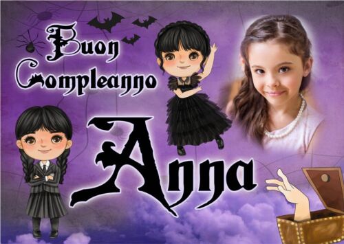 BANNER STRISCIONE compleanno - Mercoledì Addams mod. 2 - CON NOME ed età bimbo/a