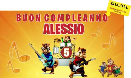 BANNER STRISCIONE compleanno - Alvin Superstar - CON NOME ED ETA bimbo bambino