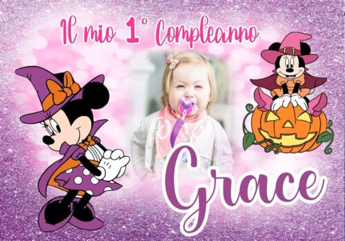 STRISCIONE compleanno - Minnie Topolina Halloween - CON NOME foto ed età bimbo/a