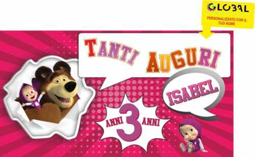 BANNER STRISCIONE compleanno - masha e orso- CON NOME ED ETA' bimba bambina BIMB