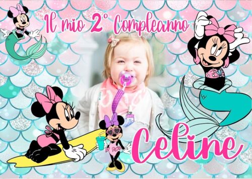 BANNER STRISCIONE compleanno - Minnie Sirena - CON NOME foto ed età bimbo/a