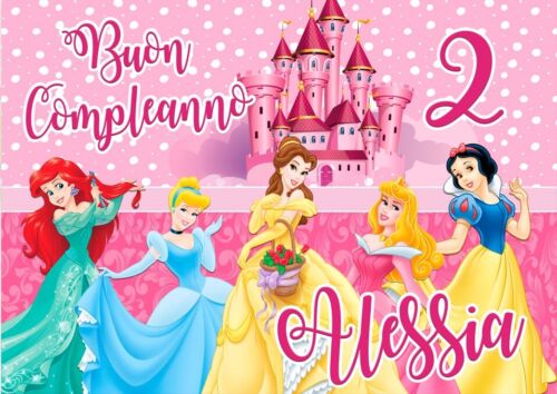 BANNER STRISCIONE compleanno - Principesse Disney - CON NOME ed età bi –  GLOBAL PUBBLICITÀ