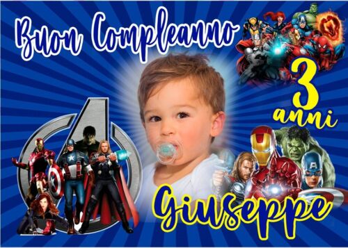 BANNER STRISCIONE compleanno - Avengers Supereroi - CON NOME foto