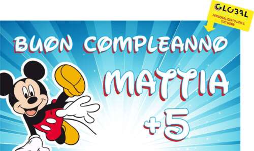 BANNER STRISCIONE compleanno - TOPOLINO SPLASH - CON NOME E NUMERO bimbo bimba