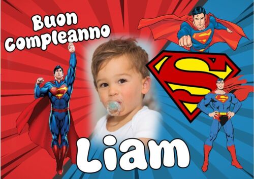 BANNER STRISCIONE compleanno - Superman - CON NOME foto ed età bimbo/a