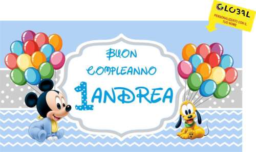 BANNER STRISCIONE compleanno - BABY TOPOLINO & PLUTO - CON NOME ED ETA bimbo