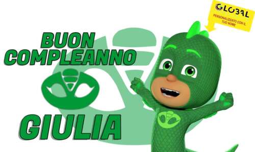 BANNER STRISCIONE compleanno - geko PIGIAMINI Pj Masks - CON NOME bimbo bimba
