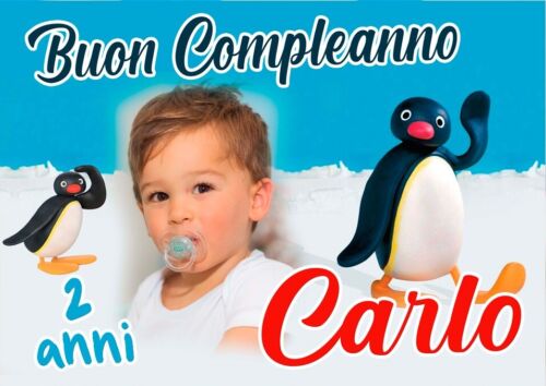 BANNER STRISCIONE compleanno - Pingu - CON NOME foto ed età bimbo/a