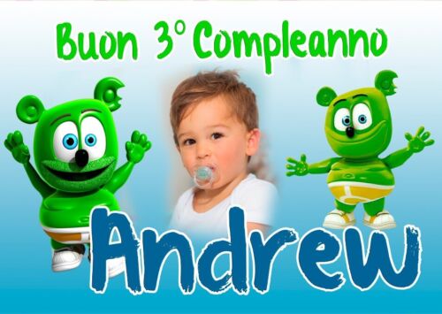 BANNER STRISCIONE compleanno - Gummy Bear - CON NOME età e foto bimbo/a