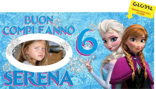 BANNER STRISCIONE compleanno - FROZEN - CON NOME, FOTO ED ETà bimba bambino