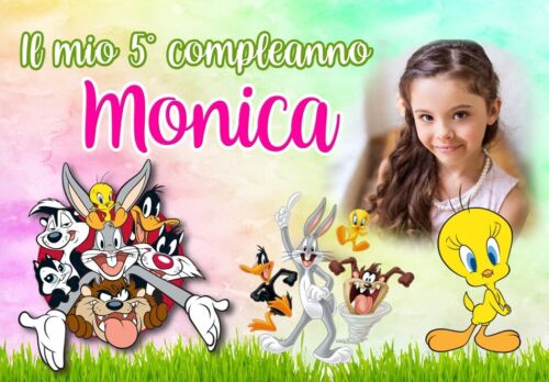 BANNER STRISCIONE compleanno - Looney Tones - CON NOME foto ed età bimbo/a