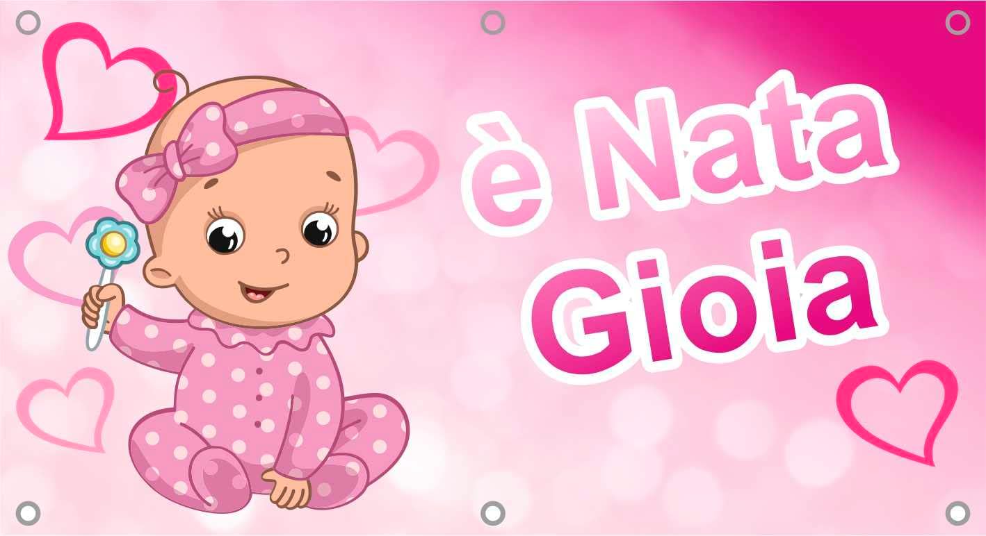 BANNER STRISCIONE NASCITA - Bambina sonaglio - CON IL TUO NOME bimbo neonato