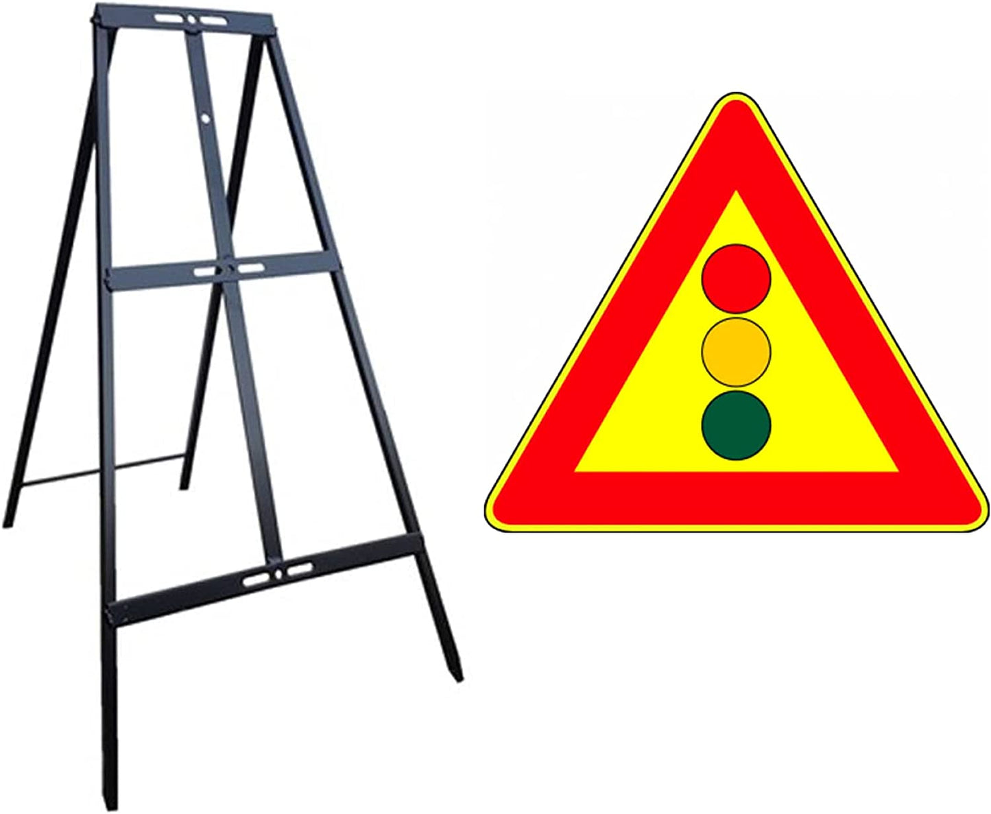 CARTELLO IN LAMIERA SCATOLATA TRIANGOLO lato 90cm - semaforo cantiere - SEGNALE CATARIFRAGENTE