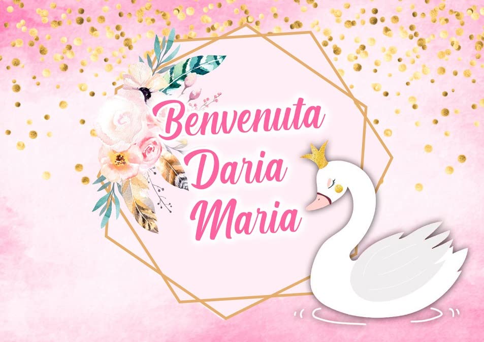 BANNER STRISCIONE NASCITA - Cigno Bambina - CON IL TUO NOME bimbo neonato