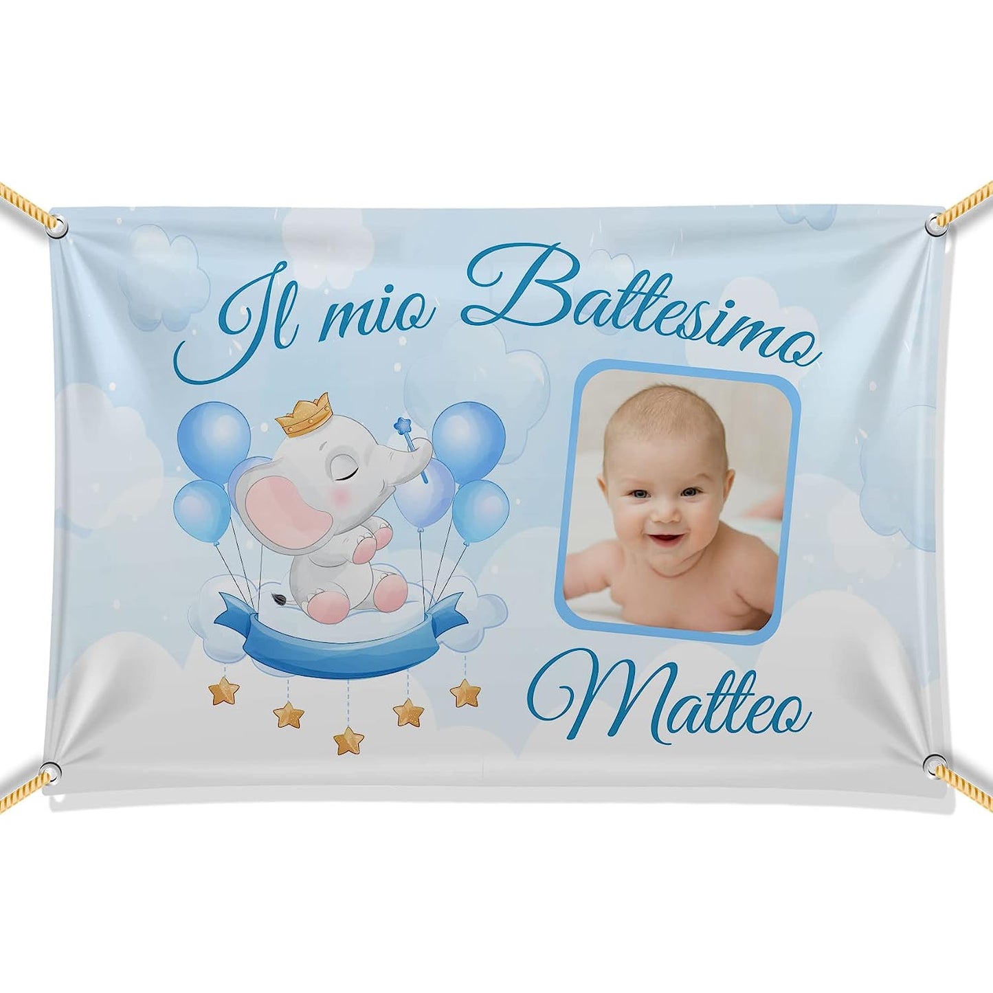 BANNER STRISCIONE BATTESIMO - Elefantino mod.2 - CON IL TUO NOME bimbo