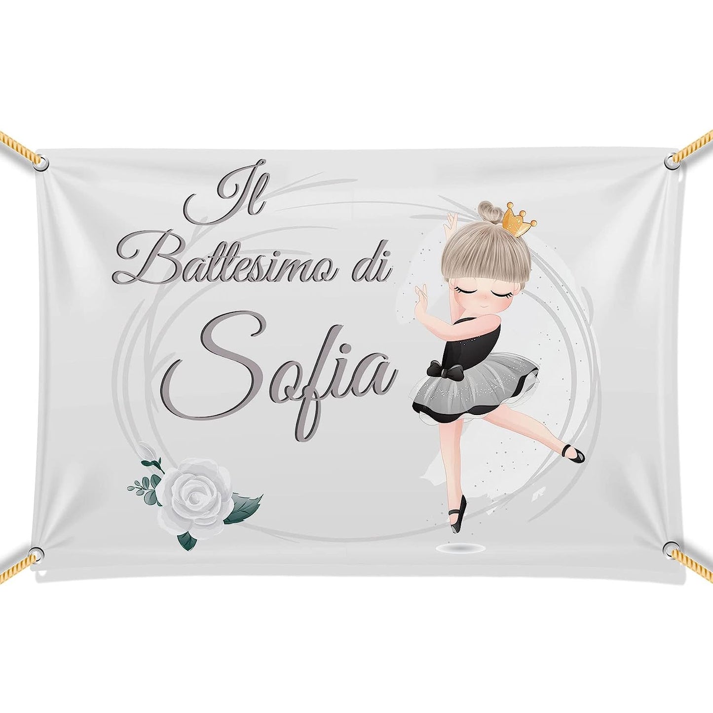BANNER STRISCIONE BATTESIMO - Ballerina rotante - CON IL TUO NOME bimbo