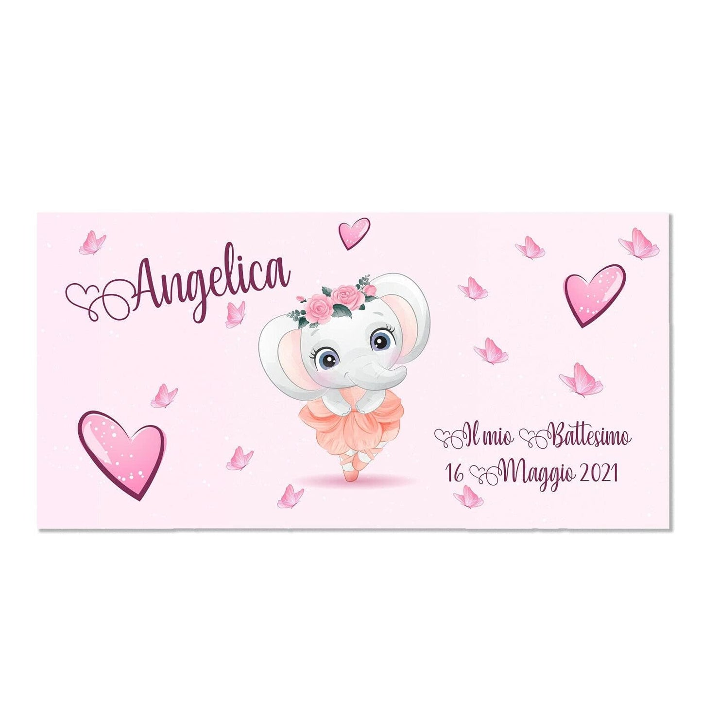 BANNER STRISCIONE BATTESIMO - Ballerina Elefantina - CON IL TUO NOME bimbo