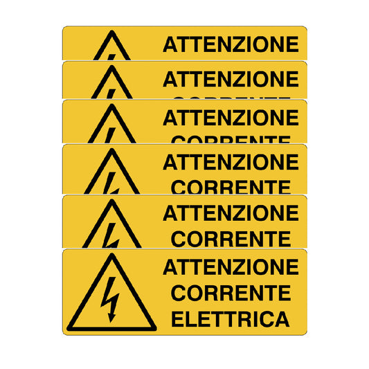 KIT DI 6 ADESIVI UNI -Attenzione corrente elettrica- Pittogramma ISO 7010 Con Stampa Diretta U.V. (IDEALE ANCHE PER ESTERNO)