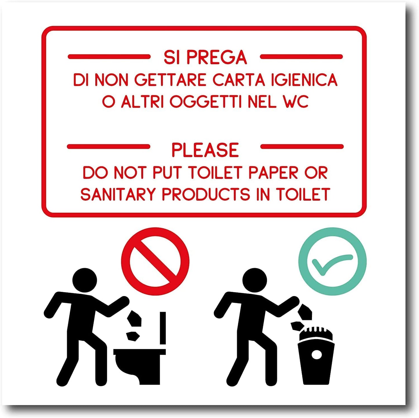 Vietato gettare carta nel wc - CARTELLO SEGNALETICO ISO 7010 in Adesivo Resistente, Pannello in Forex, Pannello In Alluminio o in Plexiglas