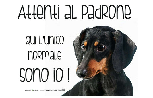 BASSOTTO - ATTENTI AL PADRONE -  CARTELLO ATTENTI AL CANE in Adesivo Resistente, Pannello in Forex, Pannello In Alluminio o in Plexiglas