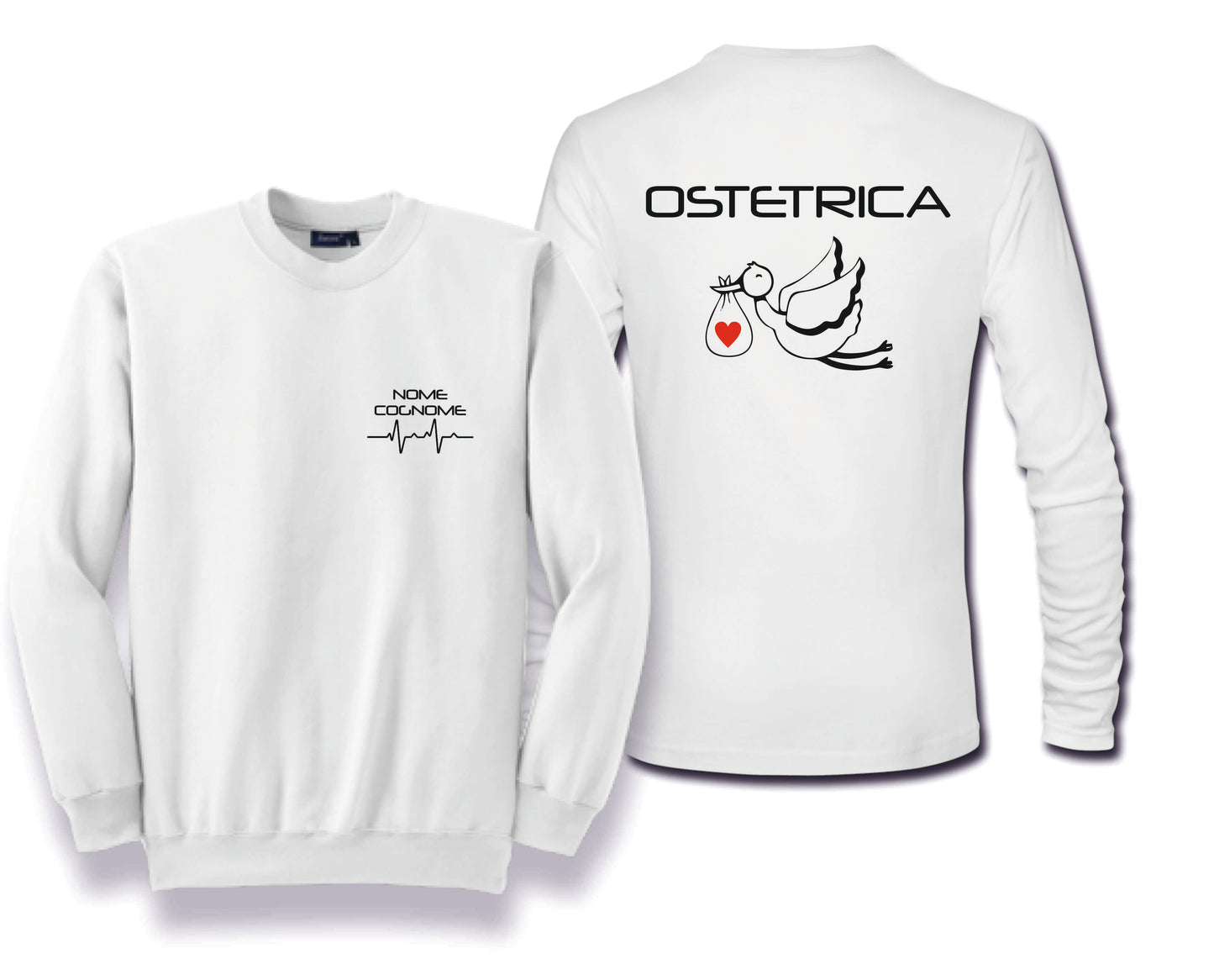 Felpa Girocollo Uomo o Donna Cotone Basic Super vestibilità Top qualità - Ostetrica - Personalizzata con Nome