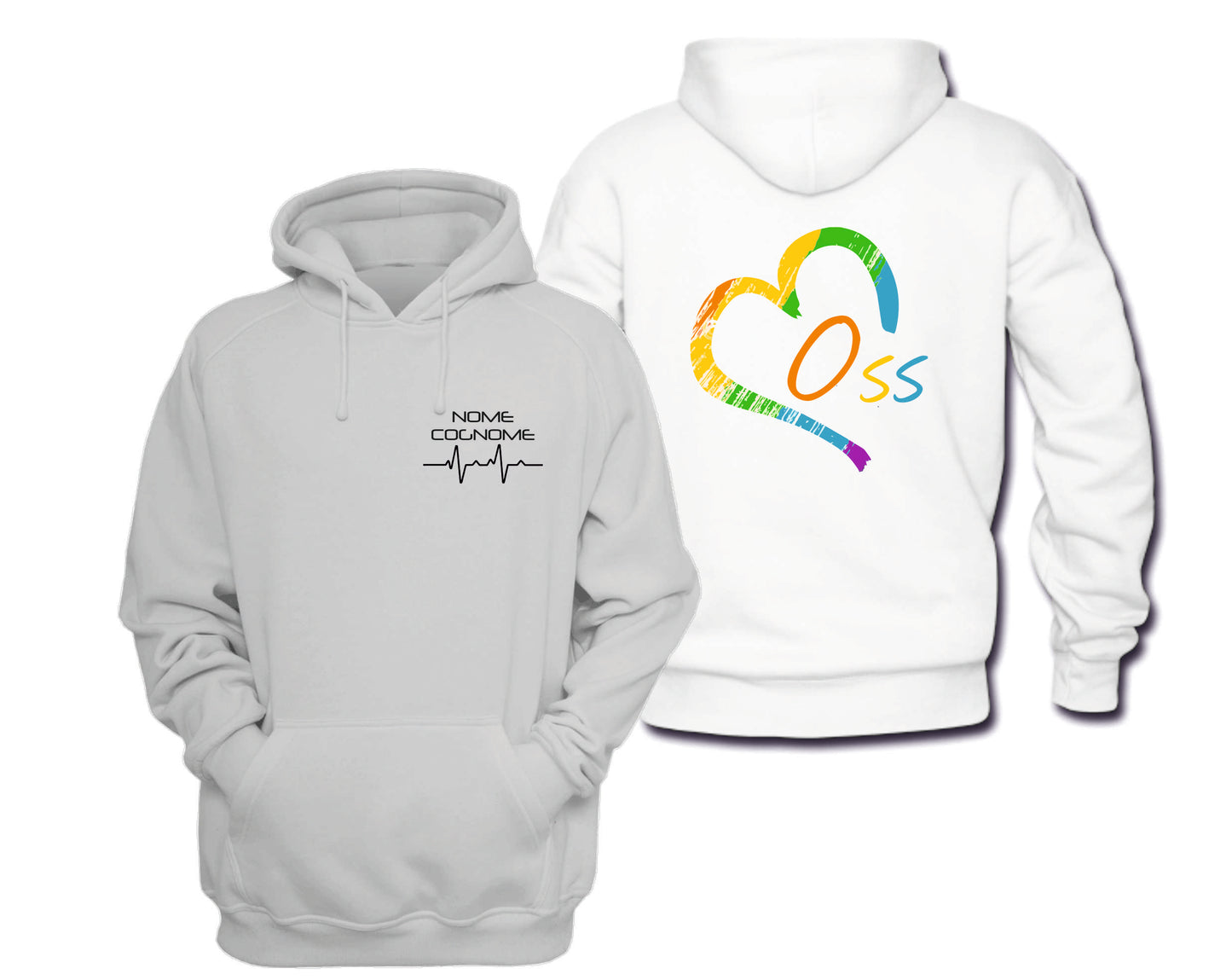 Felpa Girocollo Uomo o Donna Cotone Basic Super vestibilità Top qualità - OSS Cuore Colorato - Personalizzata con Nome