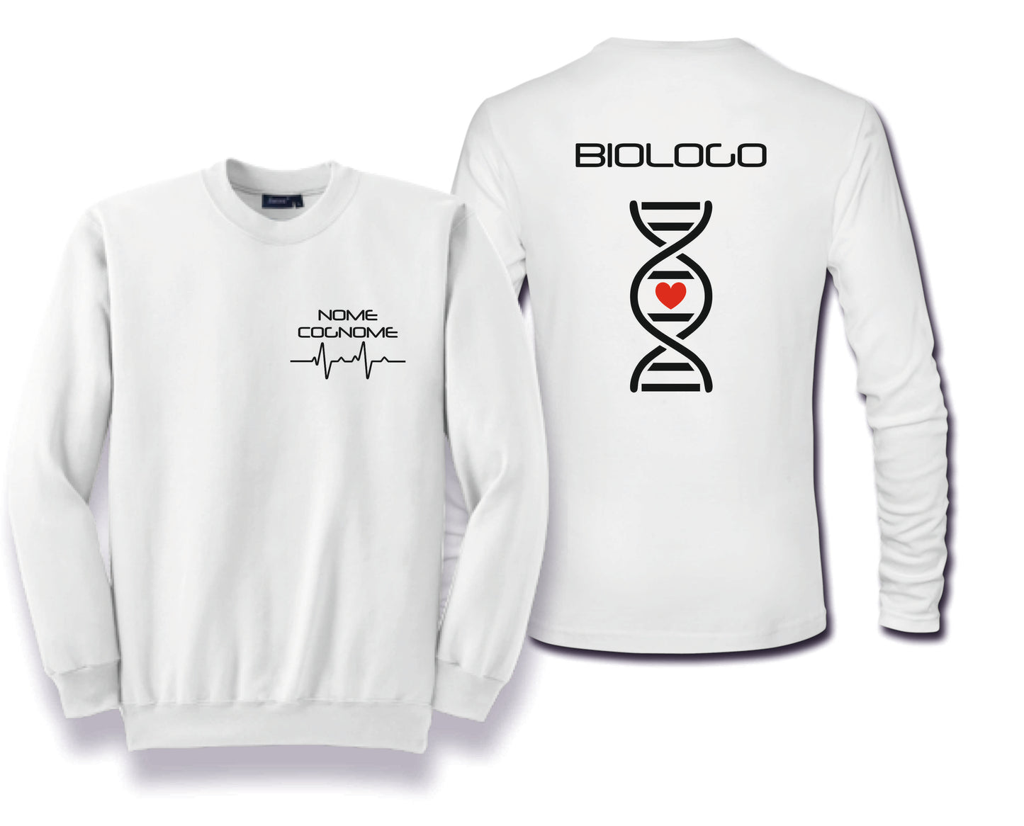 Felpa Girocollo Uomo o Donna Cotone Basic Super vestibilità Top qualità - Biologo e Biologa Dna - Personalizzata con Nome