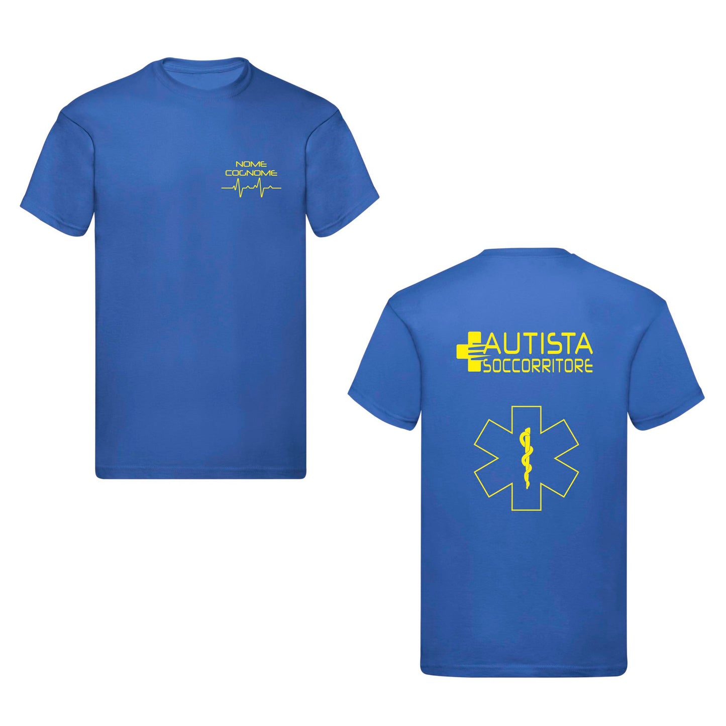T-Shirt Uomo o Donna Cotone Basic Super vestibilità Top qualità - Autista soccorritore Giallo - Personalizzata con Nome