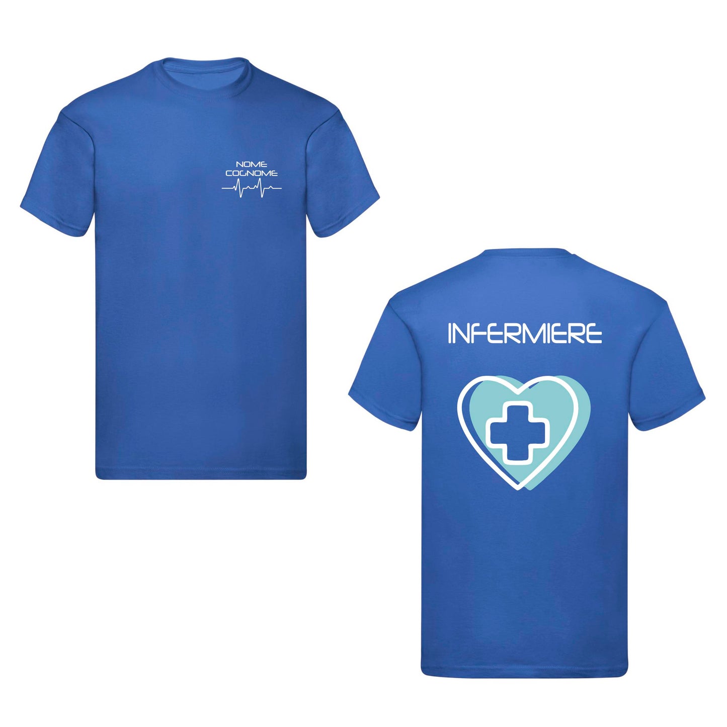 T-Shirt Uomo o Donna Cotone Basic Super vestibilità Top qualità - Infermiere Cuore Azzurro- Personalizzata con Nome