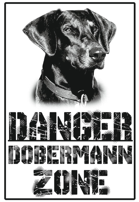 DANGER DOBERMANN zone  - CARTELLO ATTENTI AL CANE in Adesivo Resistente, Pannello in Forex, Pannello In Alluminio o in Plexiglas