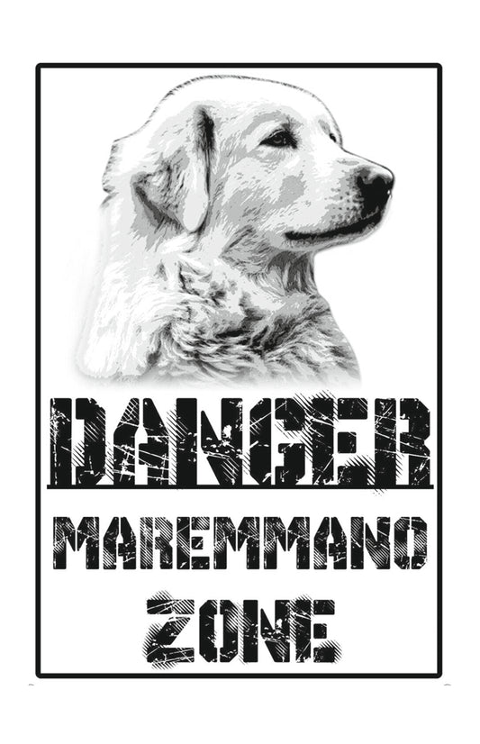 DANGER MAREMMANO ZONE - CARTELLO ATTENTI AL CANE in Adesivo Resistente, Pannello in Forex, Pannello In Alluminio o in Plexiglas