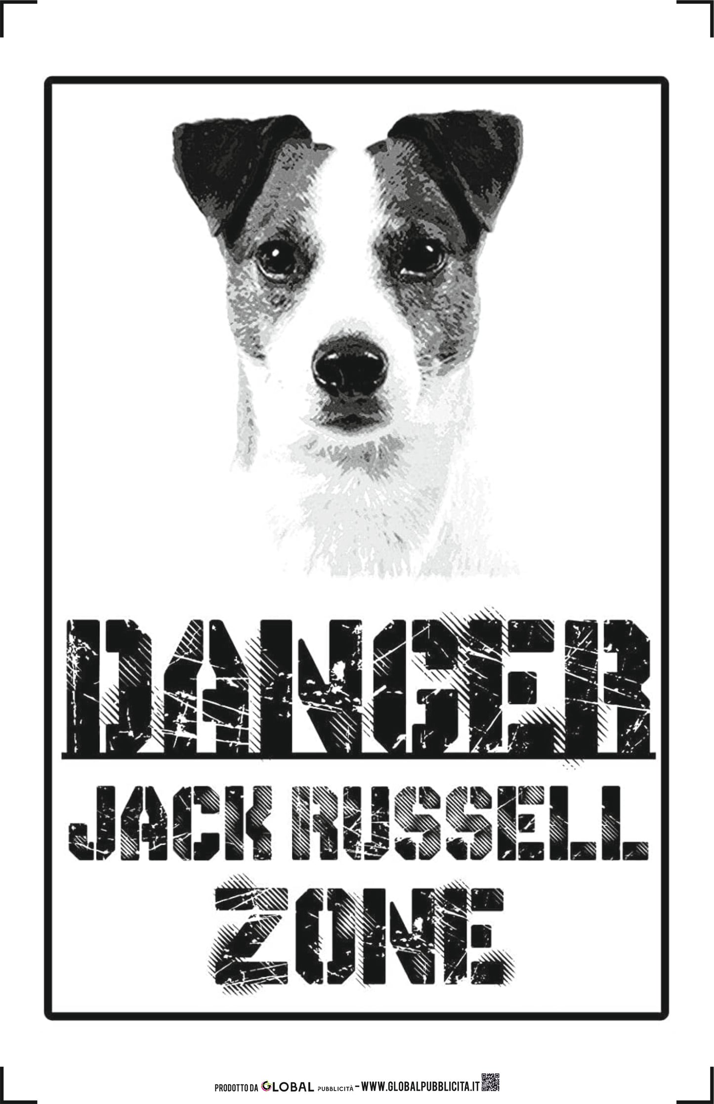 Danger JACK RUSSELL zone - CARTELLO ATTENTI AL CANE in Adesivo Resistente, Pannello in Forex, Pannello In Alluminio o in Plexiglas
