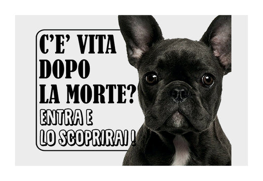 BULLDOG FRANCESE BLU C'è VITA DOPO LA MORTE - CARTELLO ATTENTI AL CANE in Adesivo Resistente, Pannello in Forex, Pannello In Alluminio o in Plexiglas