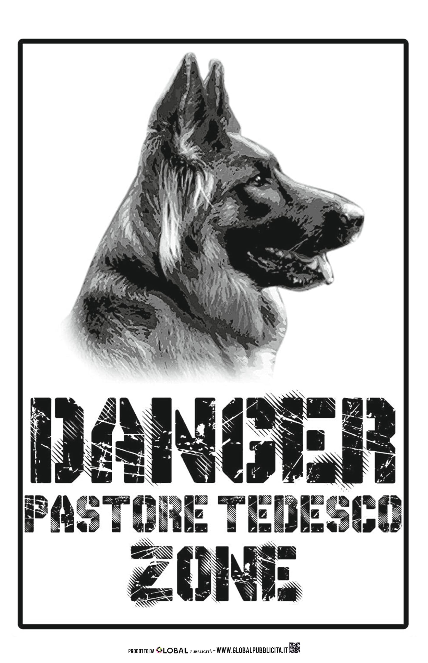 DANGER PASTORE TEDESCO - CARTELLO ATTENTI AL CANE in Adesivo Resistente, Pannello in Forex, Pannello In Alluminio o in Plexiglas