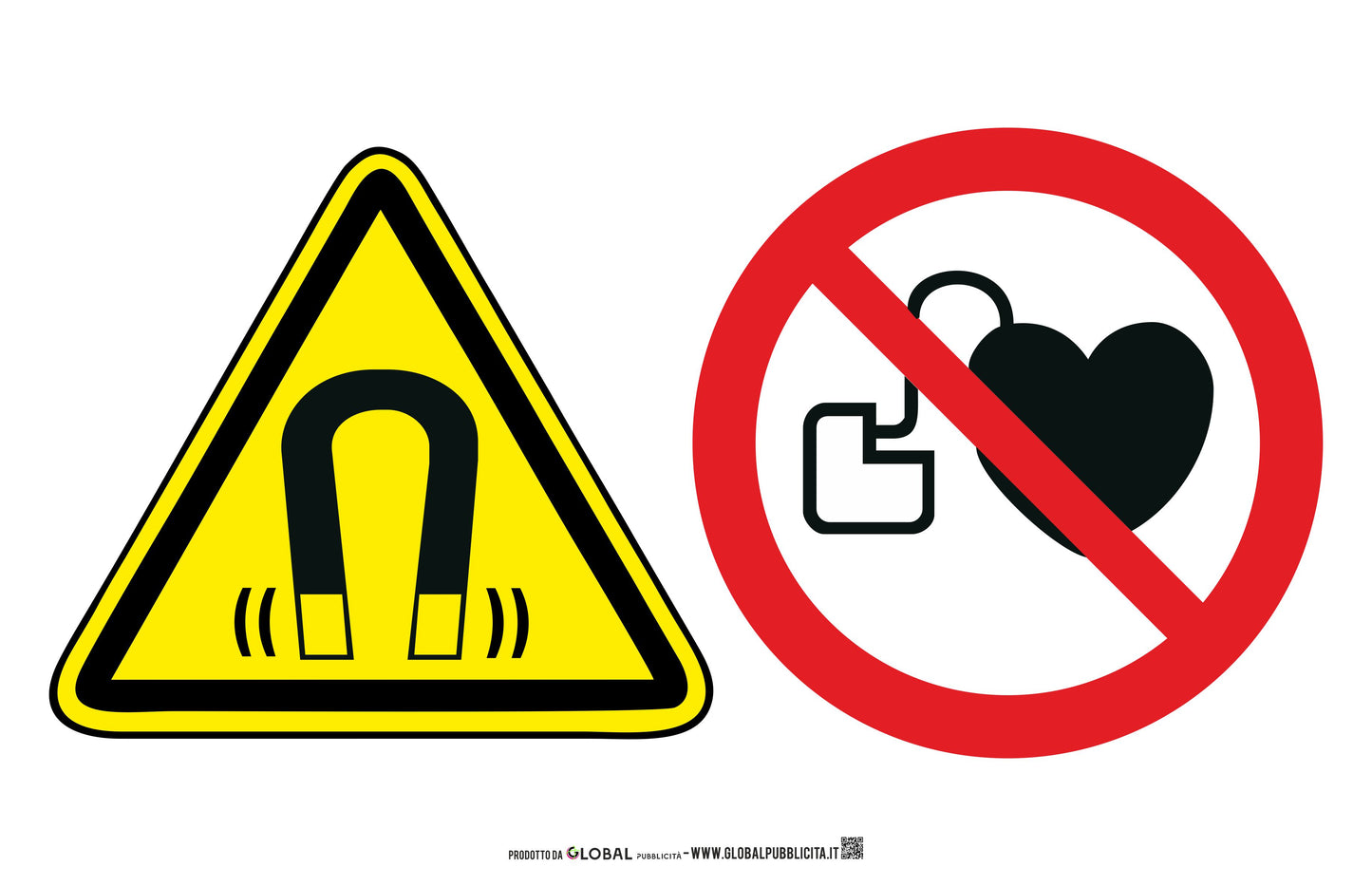 Campo magnetico, divieto portatori pacemaker - CARTELLO SEGNALETICO ISO 7010 in Adesivo Resistente, Pannello in Forex, Pannello In Alluminio o in Plexiglas