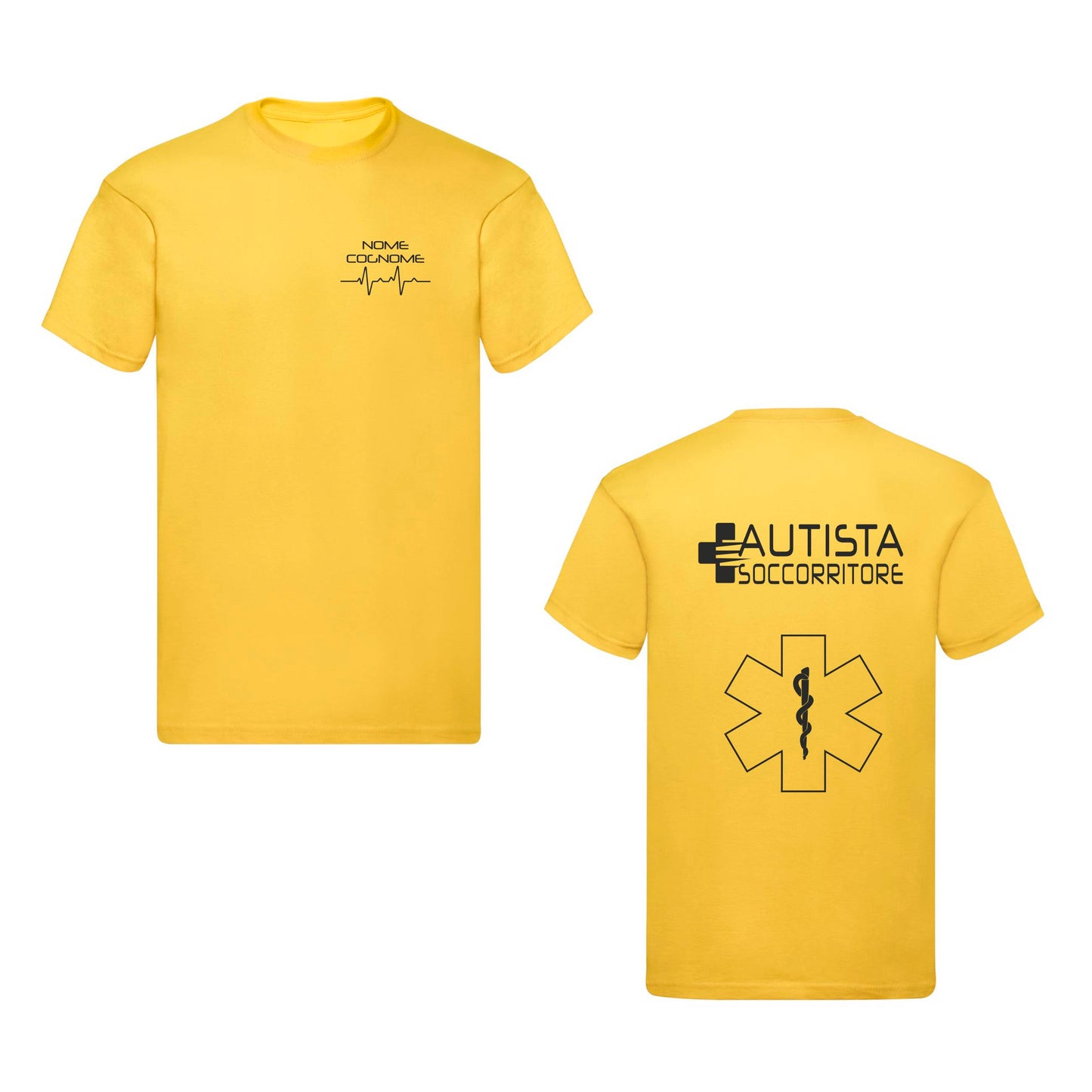 T-Shirt Uomo o Donna Cotone Basic Super vestibilità Top qualità - Autista soccorritore Giallo - Personalizzata con Nome