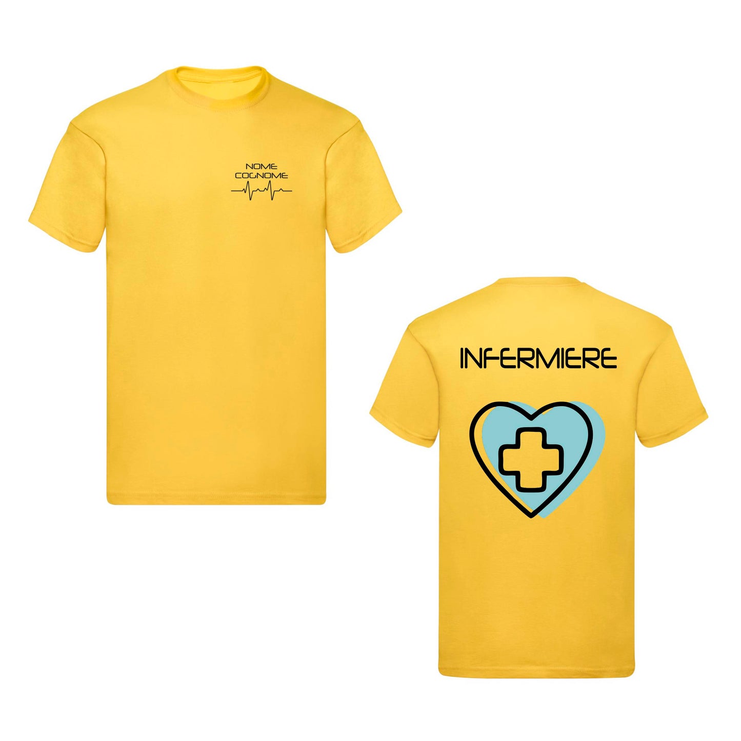 T-Shirt Uomo o Donna Cotone Basic Super vestibilità Top qualità - Infermiere Cuore Azzurro- Personalizzata con Nome